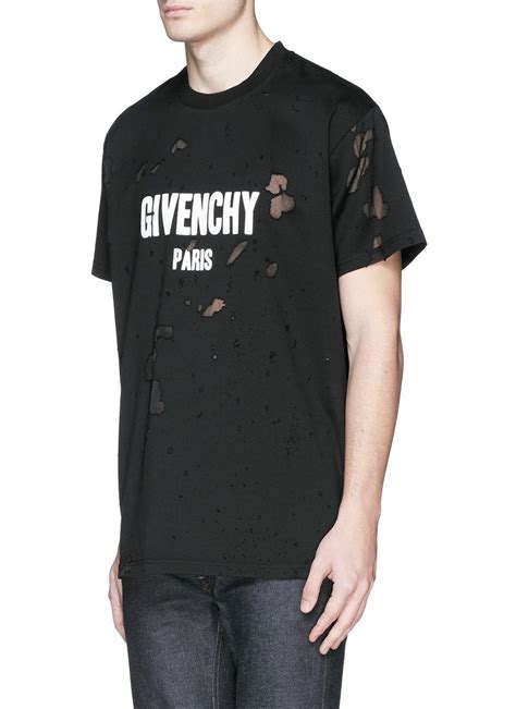 givenchy black distressed logo t shirt|black and white designer shirt.